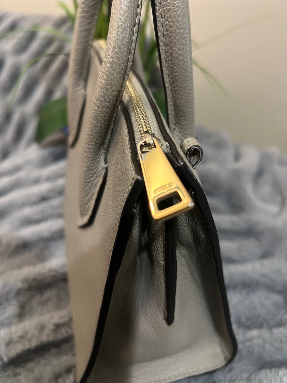 Furla Pin S Light Gray Leather Top-Handle Satchel retail $385 NWOT - Picture 5 of 9